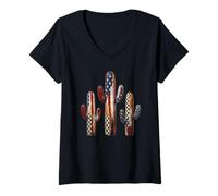 Mujer Bandera patriótica de Cactus Americano, diseño Occidental del Desierto Camiseta Cuello V