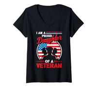Mujer Bandera patriótica de Estados Unidos del Día de los Veteranos I Am A Proud Daughter Veteran Camiseta Cuello V