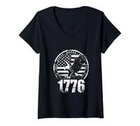 Mujer Bandera patriótica de Estados Unidos y Águila de 1776, diseño Vintage Camiseta Cuello V