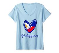 Mujer Bandera patriótica de Filipinas Corazón Filipino Filipina Mapa Niños Camiseta Cuello V