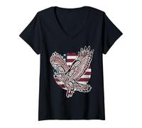 Mujer Bandera patriótica de los Indios nativos Americanos con Cola roja Camiseta Cuello V