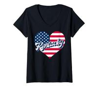 Mujer Bandera patriótica del Estado de Kentucky con corazón de Estados Unidos para Hombres, Mujeres y niños Camiseta Cuello V