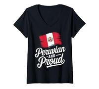 Mujer Bandera Perú Girl Peruvian Sudamérica País Camiseta Cuello V