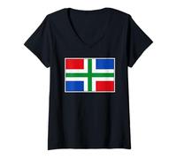 Mujer Bandera Provincial DE Groningen Países Bajos Holanda Holanda Camiseta Cuello V