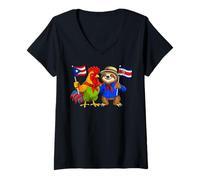Mujer Bandera Puerto Rico Costa Rica Raíces Puertorriqueñas Camiseta Cuello V