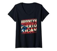 Mujer Bandera puertorriqueña de Brooklyn de la Ciudad de Nueva York Boricua Pride NYC Camiseta Cuello V