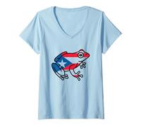 Mujer Bandera Rana Rana de Puerto Rico Isla San Juan País Camiseta Cuello V