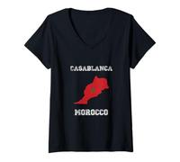Mujer Bandera Retro de Casablanca Marruecos Envejecida Camiseta Cuello V