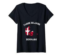 Mujer Bandera Retro de Dinamarca de Dinamarca Envejecida de Las Islas Feroe Camiseta Cuello V