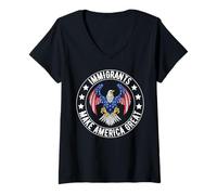 Mujer Bandera retro de Estados Unidos divertidos inmigrantes hacen que Estados Unidos sea grande, sin reyes Camiseta Cuello V