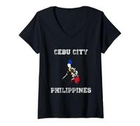 Mujer Bandera Retro de Filipinas de la Ciudad de Cebú Camiseta Cuello V