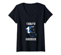 Mujer Bandera Retro de Grecia Envejecida de Corfú Camiseta Cuello V