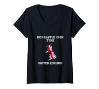 Mujer Bandera Retro de Newcastle Upon Tyne Reino Unido Envejecida Camiseta Cuello V