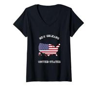 Mujer Bandera Retro de Nueva Orleans Estados Unidos Envejecida Camiseta Cuello V