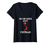 Mujer Bandera Retro de Vietnam de la Ciudad de Ho Chi Minh Camiseta Cuello V