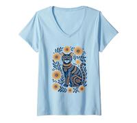 Mujer Bandera ucraniana de Ucrania, diseño Floral, Estilo Vyshyvanka Camiseta Cuello V