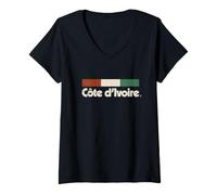 Mujer Bandera Vintage Costa de Marfil Costa de Marfil Naranja Marfil Camiseta Cuello V