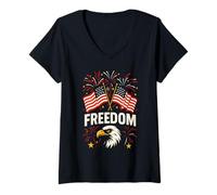 Mujer Bandera vintage de Estados Unidos 4 de julio Freedom Eagle Fireworks 1776 Camiseta Cuello V