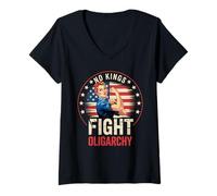 Mujer Bandera Vintage de No Kings Fight Oligarchy Woman'S Girl America Flag Camiseta Cuello V