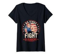 Mujer Bandera vintage de No Kings Fight Oligarchy Woman's Girl America Flag Camiseta Cuello V
