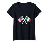 Mujer Banderas Cruzadas de Estados Unidos e Italia con raíces Dobles Camiseta Cuello V