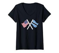 Mujer Banderas Cruzadas de Estados Unidos y Botswana con raíces Dobles Camiseta Cuello V