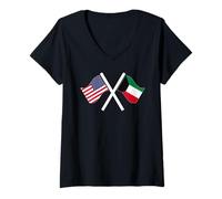 Mujer Banderas Cruzadas de Estados Unidos y Kuwait con raíces Dobles Camiseta Cuello V