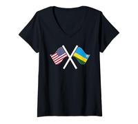 Mujer Banderas Cruzadas de Estados Unidos y Ruanda con raíces Dobles Camiseta Cuello V