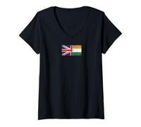 Mujer Banderas de Reino Unido e India - India británica Camiseta Cuello V