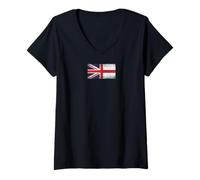 Mujer Banderas de Reino Unido e Inglaterra - Inglés británico Camiseta Cuello V
