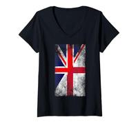 Mujer Banderas de Reino Unido e Inglaterra - Inglés británico Camiseta Cuello V