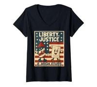 Mujer Banderas Fuegos Artificiales Equidad Libertad Justicia USA Patriotic Camiseta Cuello V