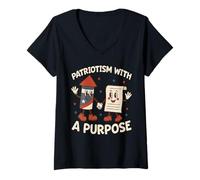 Mujer Banderas Fuegos Artificiales Equidad Libertad Justicia USA Patriotic Camiseta Cuello V