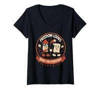 Mujer Banderas Fuegos Artificiales Equidad Libertad Justicia USA Patriotic Camiseta Cuello V
