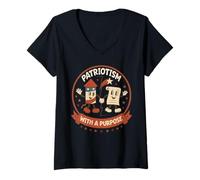 Mujer Banderas Fuegos Artificiales Equidad Libertad Justicia USA Patriotic Camiseta Cuello V