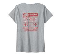 Mujer Bangkok Cartoon Retro Gráfico, Cultura y Seguridad Vibes Camiseta Cuello V