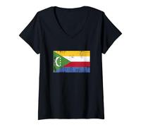 Mujer Banner Vintage Fan The Comoros Flag Retro Camiseta Cuello V