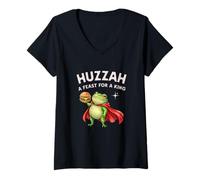 Mujer Banquete de Abrazos para un Jugador de Hamburguesas King Frog Knight Camiseta Cuello V