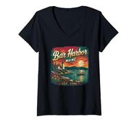 Mujer Bar Harbor, Maine, Vintage Coast Travel Bar Harbor Camiseta Cuello V