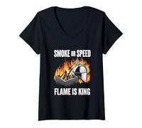 Mujer Barbacoa a la parrilla con sabor a llama de velocidad de humo para barbacoa al aire libre Camiseta Cuello V