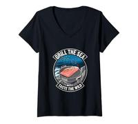 Mujer Barbacoa Grill the Sea Sabor ahumado Amantes de la comida Barbacoa a la parrilla Camiseta Cuello V