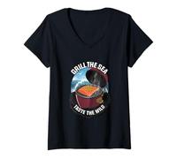 Mujer Barbacoa Grill the Sea Sabor ahumado Amantes de la comida Barbacoa a la parrilla Camiseta Cuello V