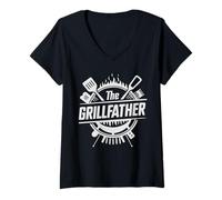 Mujer Barbacoa Parrilla Papá Fumar Carne Barbacoa Juego de Palabras Pit Master Padre Camiseta Cuello V