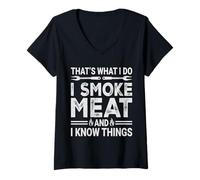 Mujer Barbacoa Parrilla Papá Fumar Carne Barbacoa Juego de Palabras Pit Master Padre Camiseta Cuello V