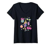 Mujer Barbie - Vacaciones - Barbie Ornamento Varios Iconos Y Estrellas Camiseta Cuello V