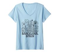 Mujer Barcelona España Basílica Iglesia Minimalista Viaje Souvenir Camiseta Cuello V