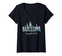 Mujer Barcelona España Vacaciones Primavera 2026 Viajes de Vacaciones Camiseta Cuello V