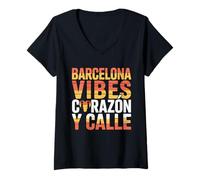 Mujer Barcelona Vibes Corazón Calle Arte Urbano Español Diseño Camiseta Cuello V
