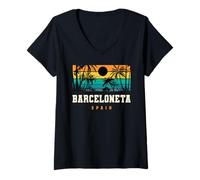 Mujer Barceloneta España Mediterráneo Playa Sunset Design Camiseta Cuello V