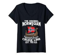 Mujer Barco con bandera de Noruega Original Norwegian Cruise Line Camiseta Cuello V